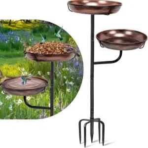 야외용 메탈 버드 배스 41인치 스탠딩 피더 볼 야외 독립형 가든 야드 파티오 장식용 더블 레이어 스탠드