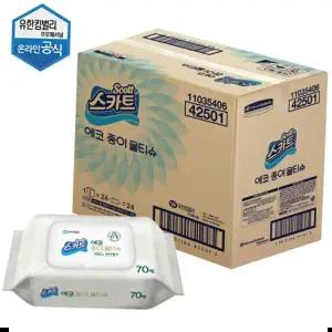유아용품 스카트 에코 종이 물티슈 캡형 E-Pack 70매x24개입
