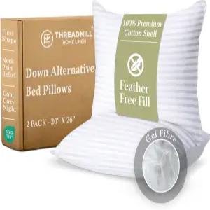 스레드밀 소프트 침대 베개 표준 사이즈 세트 2 수면용 다운 얼터너티브 쿨링 20 x 26 호텔 허리 배 또는