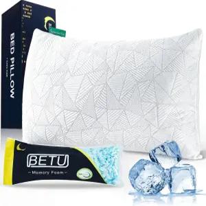 BETU 쿨링 베개 퀸 사이즈 뜨거운 수면을 위한 파쇄 메모리 폼 쿨 조절 가능한 견고한 소프트 서포트 침대