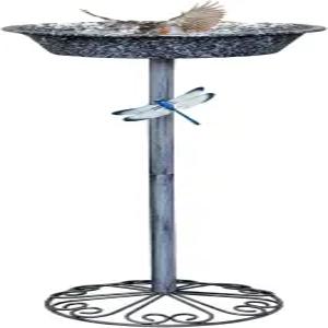 포크스파클러 야외 정원 새 목욕 25.5인치 높이 모이통 파티오 잔디 장식용 잠자리가 있는 금속 회색