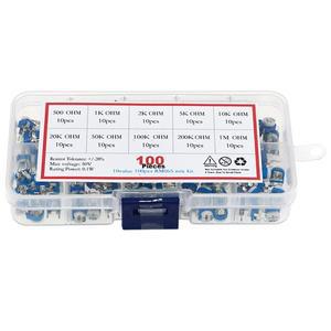 100피스 10 값 가변 저항기 500R ~ 1M RM065 탄소 필름 수평 Trimpot 전위차계 분류 키트