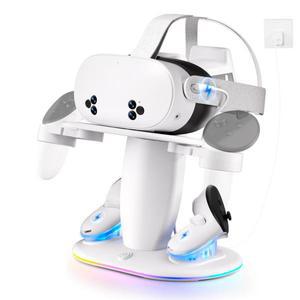 Meta Quest 3S 2 VR 디스플레이 스탠드(충전식 배터리 포함)용 헤드셋 컨트롤러 충전 도크 베이스