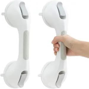 듀오란 샤워 핸들 2팩 욕조 및 샤워용 12인치 그립 바 노인용 강력한 흡입 컵 안전 난간 부상 드릴링 방수