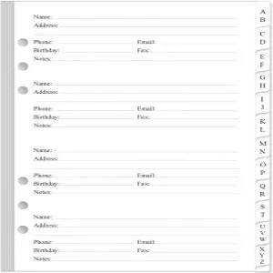 A5 바인더용 주소록 리필 - 알파벳 탭이 있는 A-Z 주소 노트북 용지 120gsm 백서 6구 펀헤드 5.8 x 8.3