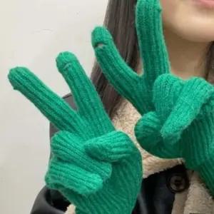 여성 스마트폰장갑 터치 니트 손가락장갑 초록