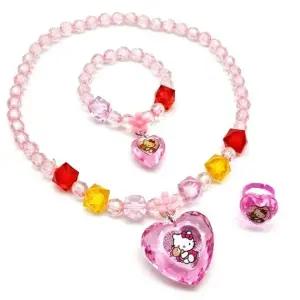 헬로키티 크리스탈 하트 목걸이 세트 연핑크 컬러