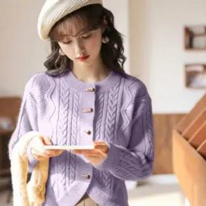 패션스타일 컬러 포인트 여자 떡볶이 니트 케이블 데일리 라운드 단추 꽈배기 가디건 스웨터