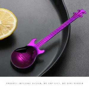 창의적인 기타 모양 스푼 304 스테인리스 디저트 아이스크림 커피 믹싱 주방용품 세척 용이