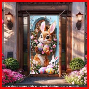 1개, 2D 도어 플래그, 봄 정원 커튼이 있는 매력적인 부활절 토끼 - 70.8