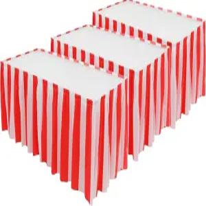 카니발 장식 테이블 스커트 3팩 빨간색과 흰색 줄무늬 일회용 서커스 테마 파티 매점 이벤트에 적합 2.4 x