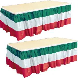 베이슬 레드 화이트 그린 테이블 스커트 2팩 - 이탈리아의 밤을 위한 플라스틱 자가 접착 멕시코 피에스타