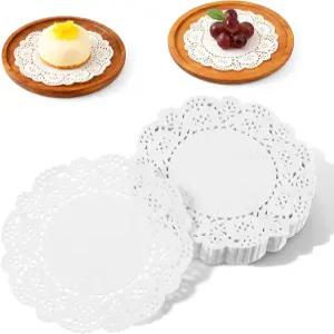 LXUEJIE 200개 종이 도일리 3.5인치 레이스 라운드 일회용 플레이스 매트 테이블용 접시용 화이트 디저트