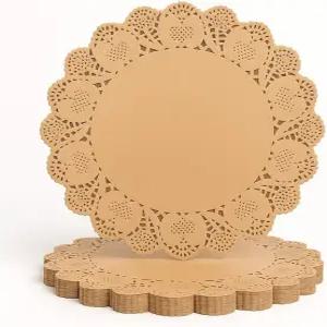 Ur-Way 12인치 원형 크래프트 페이퍼 도일리 ？ 120팩 소박한 연갈색 가리비 레이스 플레이스 매트 일회용