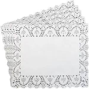 시오니스 150Pcs 화이트 레이스 종이 도일리 직사각형 11.8 x 7.4 인치 일회용 결혼식 생일 케이크 디저트