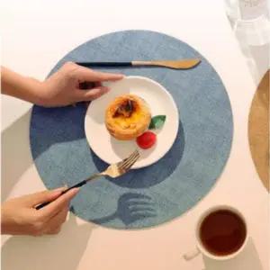 [콩심팥심]테이블 매트 식탁 가죽 원형 심플 고급 블루