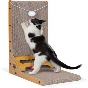 실내 고양이를 위한 고양이 포옹 골판지 스크래처 - 장난감 공이 있는 3-in-1 수직 및 수평 스크래치 패드