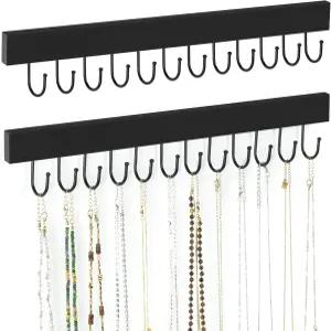 제도디어 2팩 목걸이 정리함 벽걸이 24개의 후크가 달린 나무 장신구 걸이 홀더 블랙