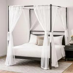 투돔로 8 패널 캐노피 침대 커튼 홀 거즈 커튼과 타이가 있는 퀸 풀사이즈용 화이트 프린세스 파티오 실내