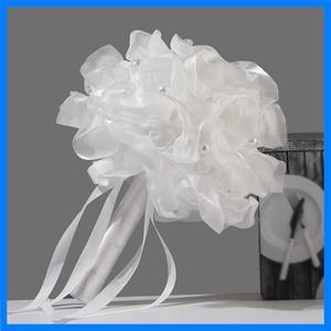 오간자 레이스 부케, 서양식 신부 부케, 진주 퍼프 레이스 물결 모양 핸드헬드 부케