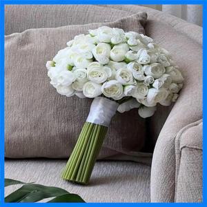 AYiCuthia 결혼식용 신부 부케, 화이트 로즈 웨딩 부케, 수제 인공 꽃 장미 부케