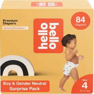 헬로 벨로 프리미엄 기저귀 사이즈 4 (22-37파운드) 남아용 서프라이즈 팩 - 84 카운트 부드럽고 천 같은
