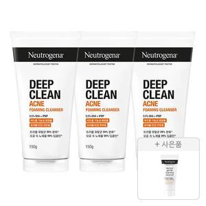 뉴트로지나 NEW 딥클린 아크네 포밍 클렌저 150g, 3개+증정(젠틀폼 클렌저 10g, 1개)
