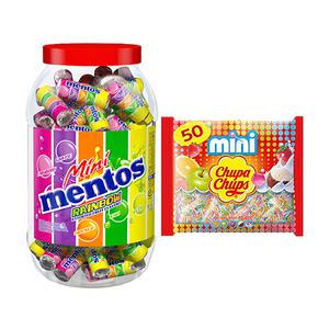 츄파춥스 미니, 50개입, 300g, 1개 + 맨토스 미니 뉴 레인보우, 1000g, 1개
