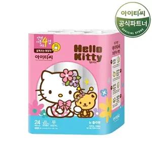 [홈스웰]헬로키티 4겹 천연펄프 화장지 플라워 (25Mx24롤) 1팩 24롤