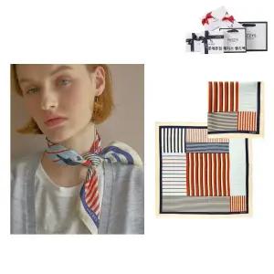 [롯데백화점]헤지스ACC [선물포장][BEST] 아이보리 스트라이프 실크 사각 헤지스스카프 HIMU3E803IV