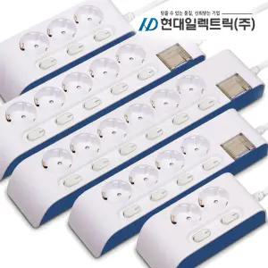 국산 멀티탭 접지 개별 USB 포트 16A 멀티 콘센트 과부하 차단 개별형 스위치 2구 3구 4구 5구 6구 1.5m 3m 5m 10m 가정용 200V 코드 예쁜 디자인 하이탭