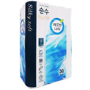 순수프리미엄3겹30롤 퓨어앤데코 허브가든벚꽃 화장지