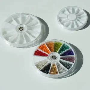 [갓샵]비즈 네일 파츠 케이스 통 원형 2size [12칸 스톤 큐빅 보관함 보관 정리 투명케이스]