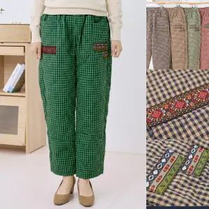 엄마옷 마미소 면 체크 솜 배기 바지 겨울 패딩 방한 누빔 기모 할머니 빅사이즈 40 70 마담 중년 여성 옷