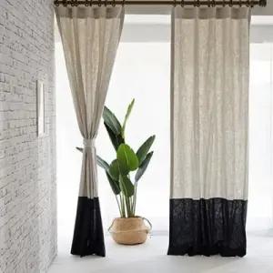 아트박스 엘르비 마노아 투톤 무드베이지+네이비 린넨커튼 거실 안방 커튼 130x230)1장+커튼끈+커튼핀