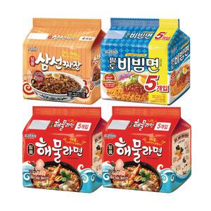 팔도 일품삼선짜장, 120g, 4입, 1개 + 일품해물라면, 115g, 4입, 2개 + 비빔면, 130g, 5입, 1개