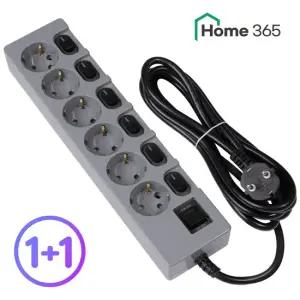 1+1 홈365 국산 개별 스위치 멀티탭 6구 3M 그레이 블랙 16A 접지 절전형 멀티콘센트