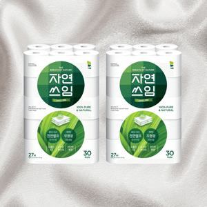자연쓰임롤휴지 천연펄프롤휴지 3겹롤휴지 27m 30롤 2팩