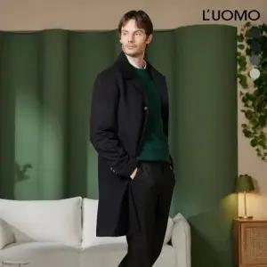 워모 남성 울 캐시미어 블렌딩 퀼티드 트리밍 코트