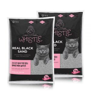 휘슬 리얼블랙 샌드 벤토나이트 고양이모래 7kg 블랙 2개