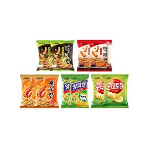 먹태깡 세트1 고추마요 60g+먹태깡 60g+새우깡 90g+양파링 80g+포테토칩 오리지널 60g 각 2개  (총 8개)