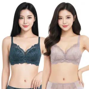 비너스 여성 노와이어 브라 A B C컵 3/4컵 몰드 레이스 브래지어 속옷 브라렛 네이비블루 딥핑크 JBR1297