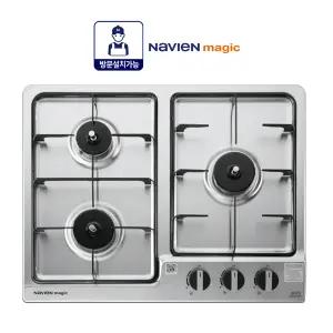 나비앤매직 3구 빌트인 매립형 가스쿡탑 스텐상판 가스레인지 타공560X440