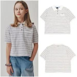 [갤러리아] AZB2TS06WT 스트라이프 카라 화이트 크롭 반팔 티셔츠