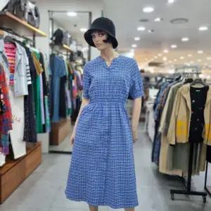 베네통/애플아울렛/허리 밴딩 체크 롱 원피스/ BAOP95431