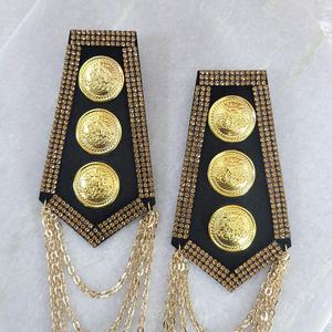 카라걸스 골드 큐빅 브로치 어깨견장 야상 패션 no.304골드큐빅 견장브로치(4줄체인) 1쌍(2개)