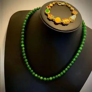 [하프클럽/]팔찌겸용 헨드메이드 호박 그린마노 원석 롱 긴 목걸