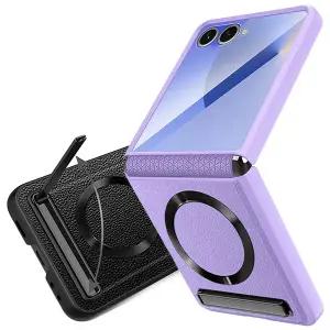 갤럭시Z플립7 제트지 히든 힌지보호 맥세이프 거치대 풀커버 가죽 핸드폰 케이스