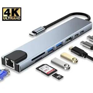 C타입랜선 LAN 젠더 8 in 1 USB C 허브 -C-멀티포트 4K HDMI RJ45 PD 충전 SDTF 카드 리더기 C-MacBook Air