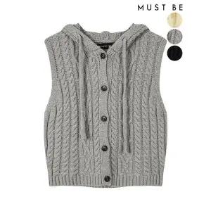 [머스트비]여성 케이블 니트 후드 베스트_P406158553